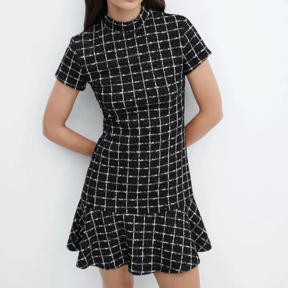 Mango Black and White Checkered Mini Dress - Picture 1 of 8